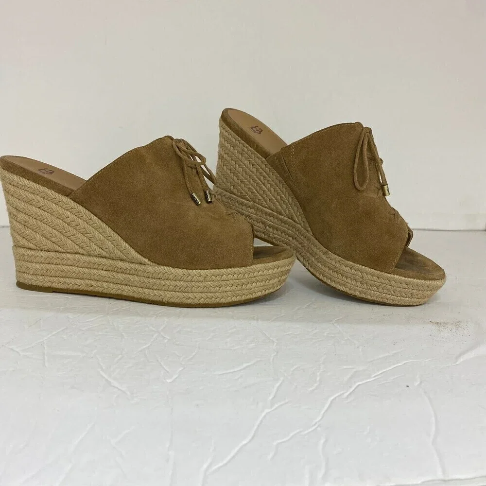 UGG Giorgia Chestnut Suede Espadrille Wedge Sandal Size 9
